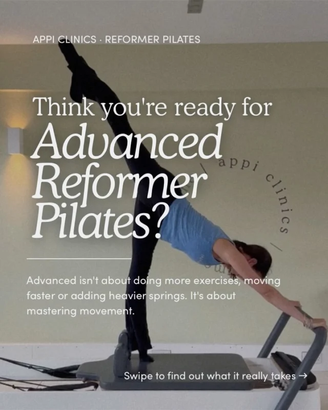 Think you’re ready for Advanced Reformer Pilates? Here’s what it actually takes. 👇

One of the biggest misconceptions in Pilates is that you’re “advanced” simply because you’ve been attending classes for a long time.

You’re not.

Advanced Reformer Pilates isn’t about doing more exercises, moving faster or adding heavier springs. It’s about mastering movement, with the strength, control, body awareness and precision to match.

Before you progress, ask yourself:
✔ Can I set up and adjust the Reformer independently?
✔ Can I maintain alignment and control when things get challenging?
✔ Can I recognise when I need to modify or reduce intensity?
✔ Can I perform exercises like Teaser with consistent technique?

If the answer is mostly yes, you might be ready.

If not? A strong intermediate practice is the most valuable thing you can build right now.

Our timetable:
Hampstead:
Intro to Advanced Monday 11am Marina
Intro to Advanced Wednesday 6pm with Marina
Advanced Reformer Wednesday 7pm with Marina

Wimbledon:
Intro to Advanced Thursday 1pm with Alyshia

Tap the link in bio to read the full article by APPI Clinics founder Elisa Withers. 👆

#ReformerPilates #AdvancedPilates #APPIClinics #PilatesCommunity #PilatesInstructor