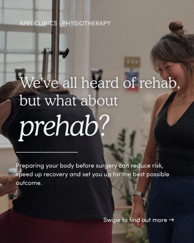 We talk a lot about rehab,  but what about prehab? 🩺

If you’re due to have surgery, what you do beforehand can make a real difference to how well and how quickly you recover.

Prehab is about preparing your body and mind before you go under,  maximising mobility, building strength and training control around the injured area, so you go into surgery in the best possible shape.

And the research backs it up. Studies show that even 4–8 weeks of prehab can increase strength and function, reduce your length of hospital stay and support a better post-operative recovery.

At APPI Clinics, prehab starts with an individual Physio assessment, so your programme is built around you, your surgery and your goals.

It’s especially relevant if you’re having:
🔹 Back surgery
🔹 Hip or knee replacement
🔹 ACL repair
🔹 Shoulder surgery

(And if you’re an athlete? Prehab should already be part of your training, whether surgery is on the horizon or not.)

Tap the link in bio to read the full article by our Co-founder and Physiotherapist Elisa Withers. 👆

#Prehab #Physiotherapy #APPIClinics #SurgeryRecovery #Rehabilitation